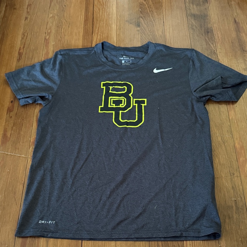 Baylor Nike Men's Dark Gray Tee with Yellow Logo